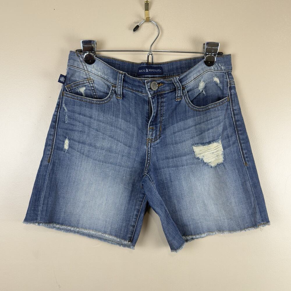 Rock & Republic Bumpershoot Denim Shorts Frayed Hem Women’s Size 6 Mid Rise - Picture 2 of 12